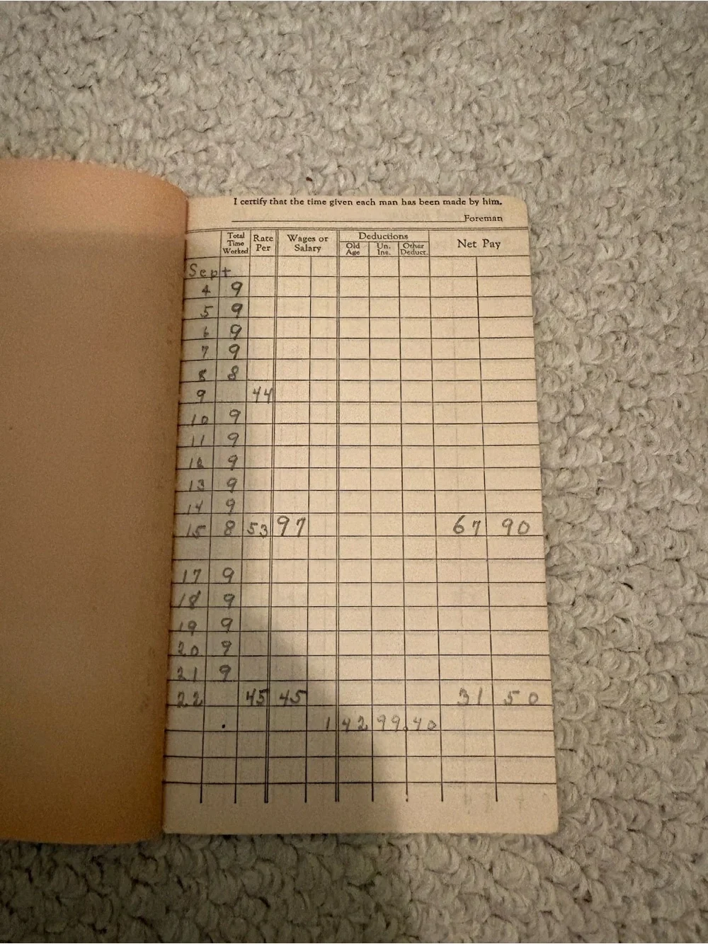 Vintage 1945Weekly Time Book -gray/black Hardcover Planner